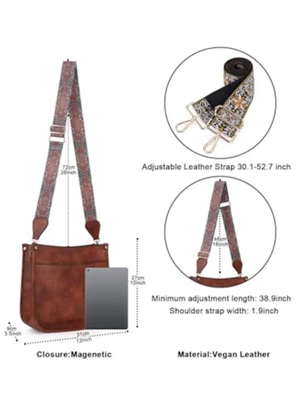 Womens Vegan Leather Hobo Crossbody Bag Shoulder Purse Boho Strap Large Tote
